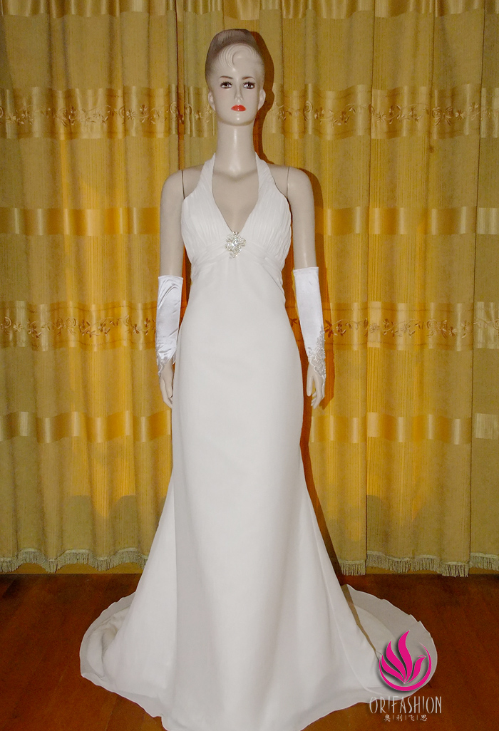 Orifashion HandmadeReal Halter Silk Chiffon Wedding D